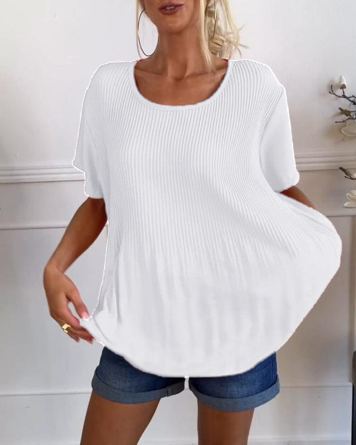Blouse plissée col rond uni