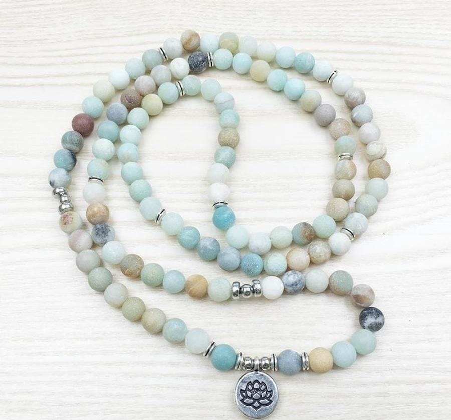 108 Natural Matte Amazonite Stone Mala Prayer Beads