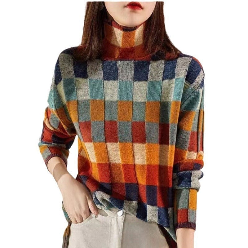 Eliana High Neck Checkerboard Sweater