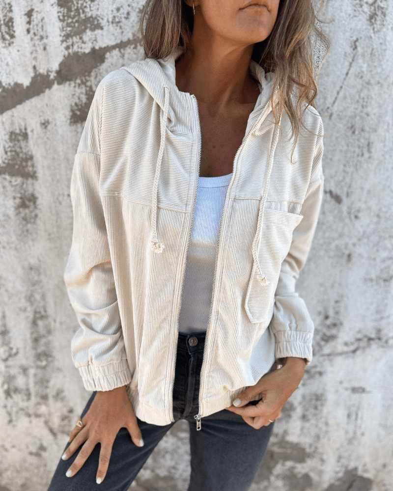 Ella™ | Corduroy capuchonjack met rits