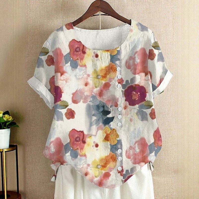 Vintage Blus Med Blommönster