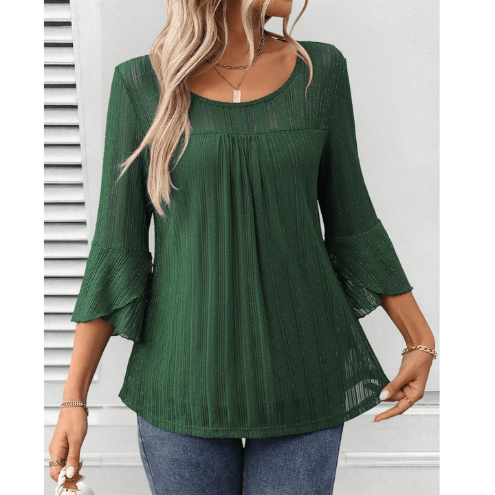 Elora Pleated Bell-Sleeve Blouse