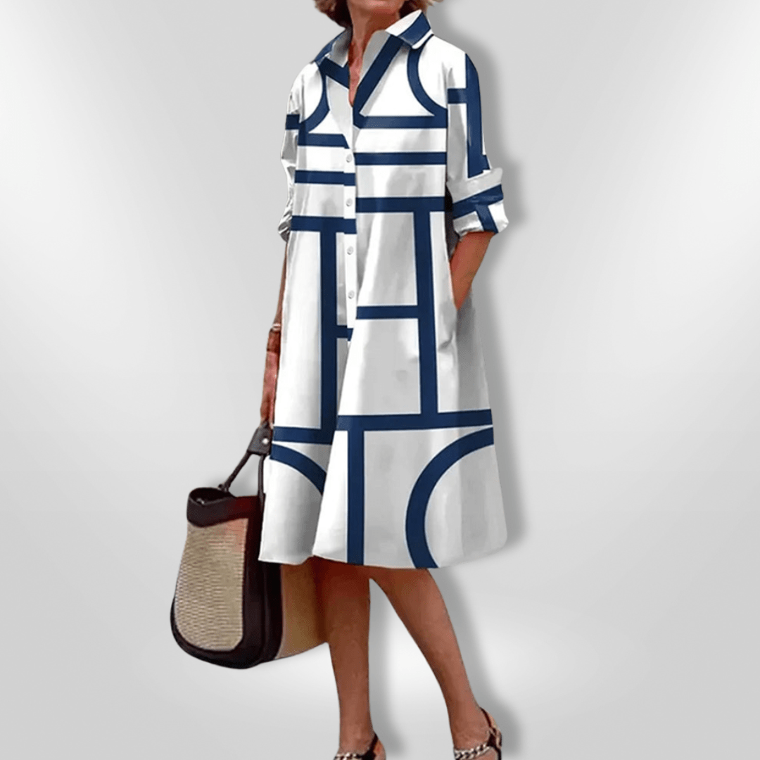 Helena | Midi Jurk met Geometrisch Patroon