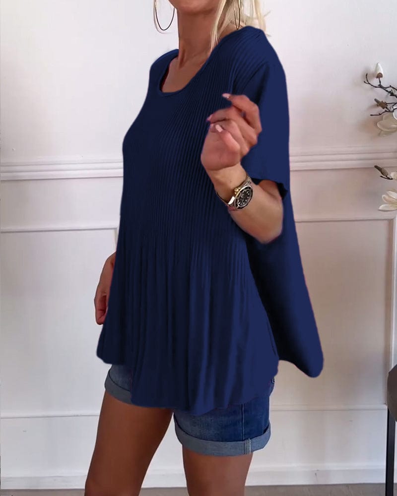 Blouse plissée col rond uni