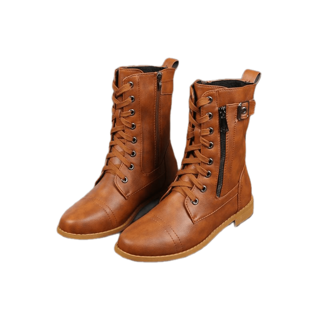 🔥Orthopädische Damenstiefel mit rundem Zehenbereich und Seitenreißverschluss aus Leder