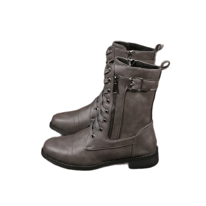 🔥Orthopädische Damenstiefel mit rundem Zehenbereich und Seitenreißverschluss aus Leder