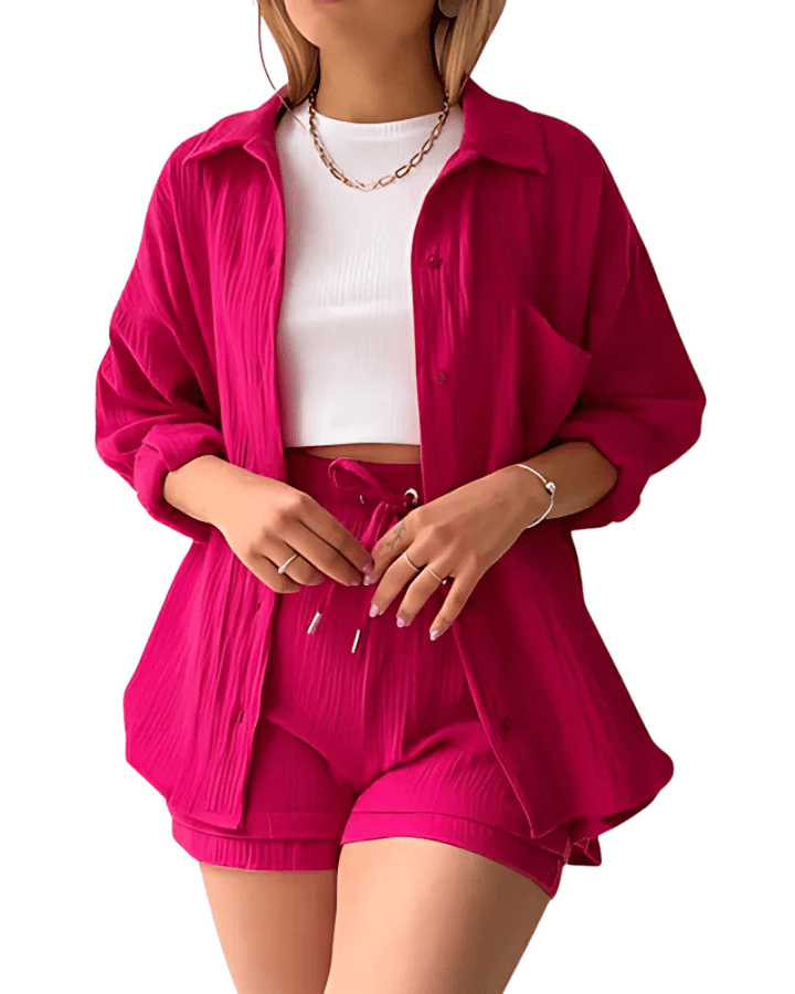 Maylee - Cotton Button-Up Shorts Set