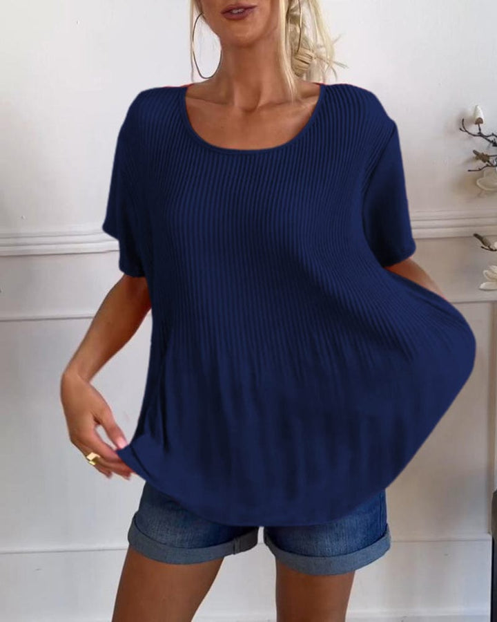 Blouse plissée col rond uni