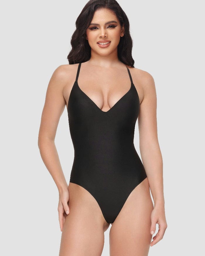 Shapshe® Glatter Push Up Tanga Bodysuit Nahtlos Tiefer V-Ausschnitt Body Shaper