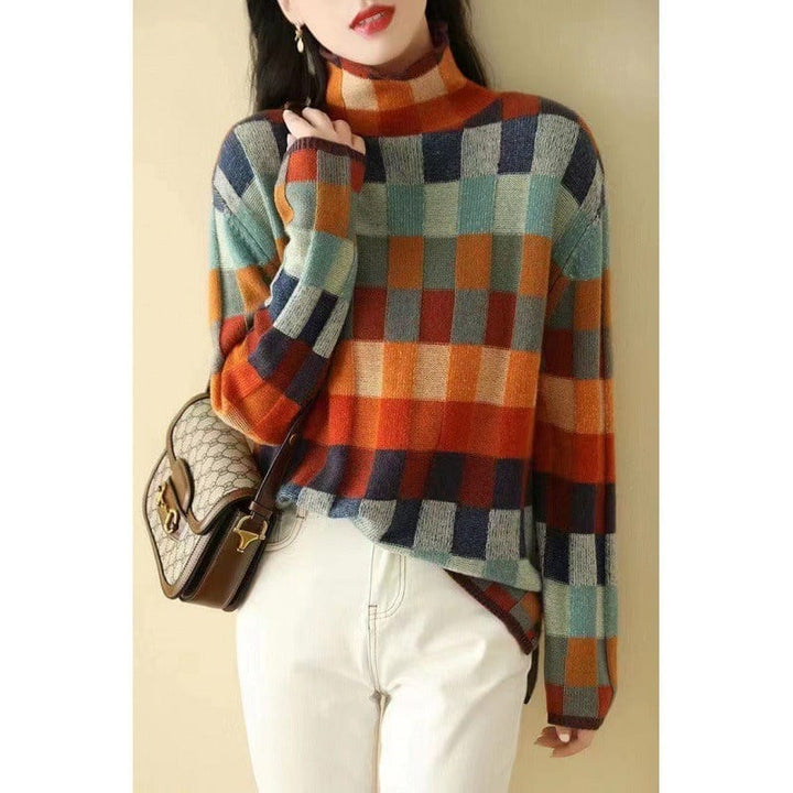 Eliana High Neck Checkerboard Sweater