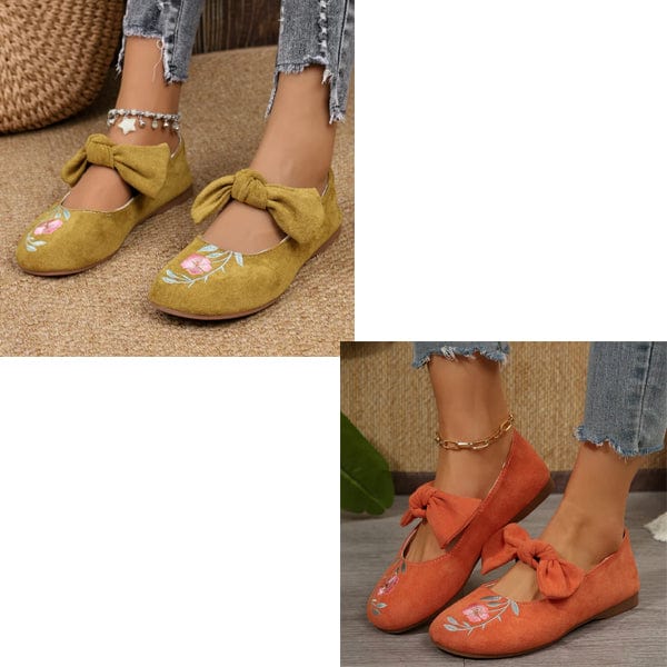 🌺Neue flache Mary-Jane-Schuhe mit bestickter Schleife
