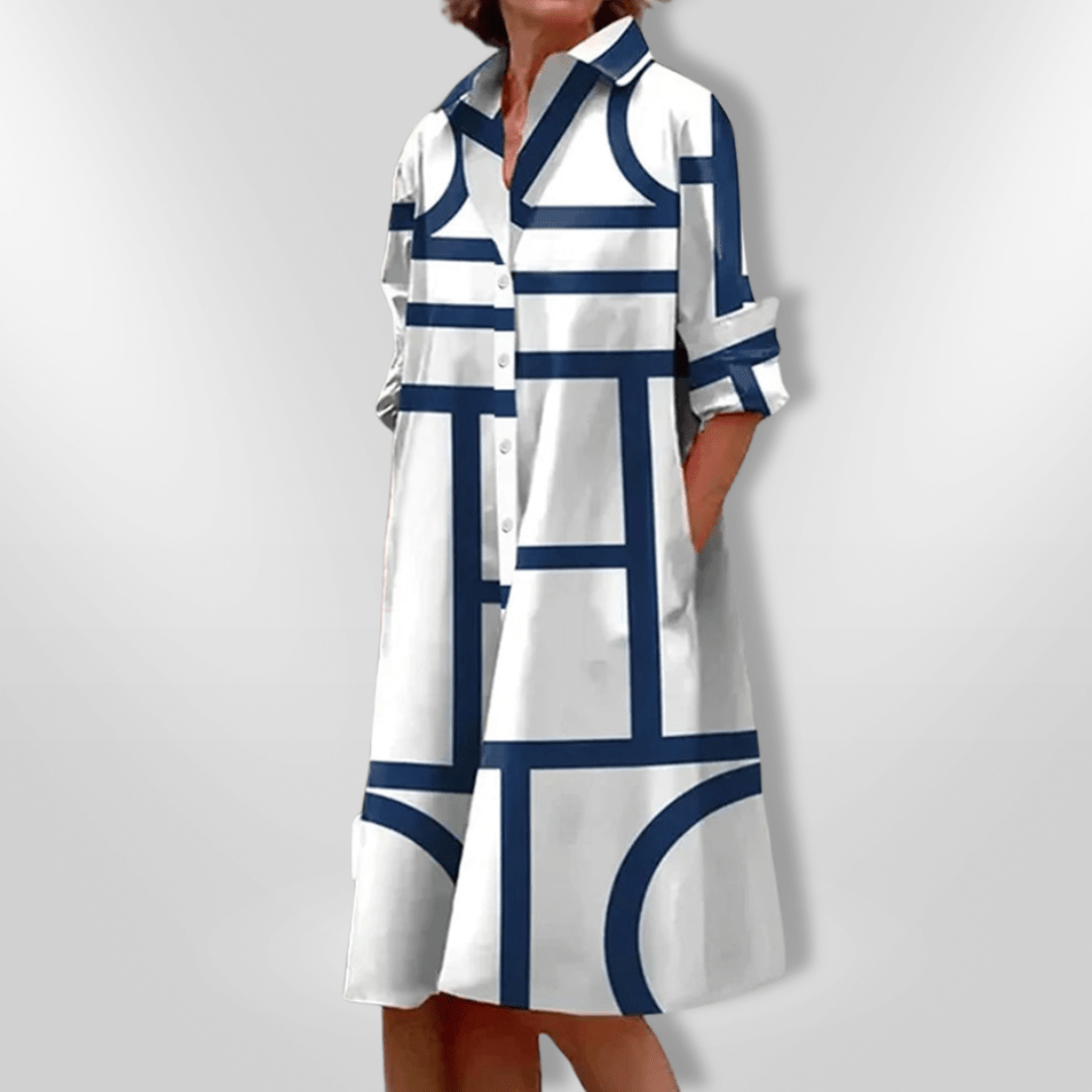 Helena | Midi Jurk met Geometrisch Patroon