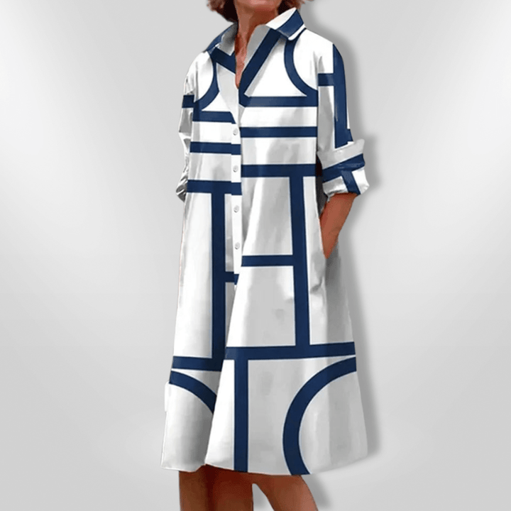 Helena | Midi Jurk met Geometrisch Patroon