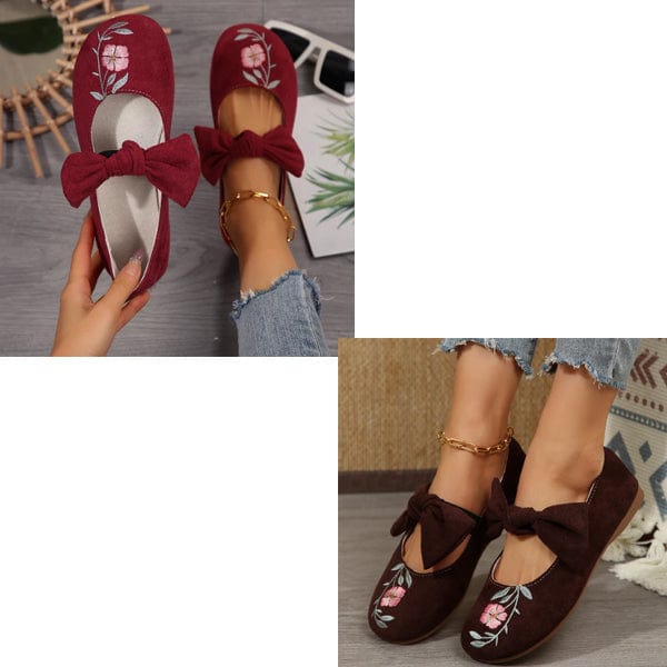 🌺Neue flache Mary-Jane-Schuhe mit bestickter Schleife
