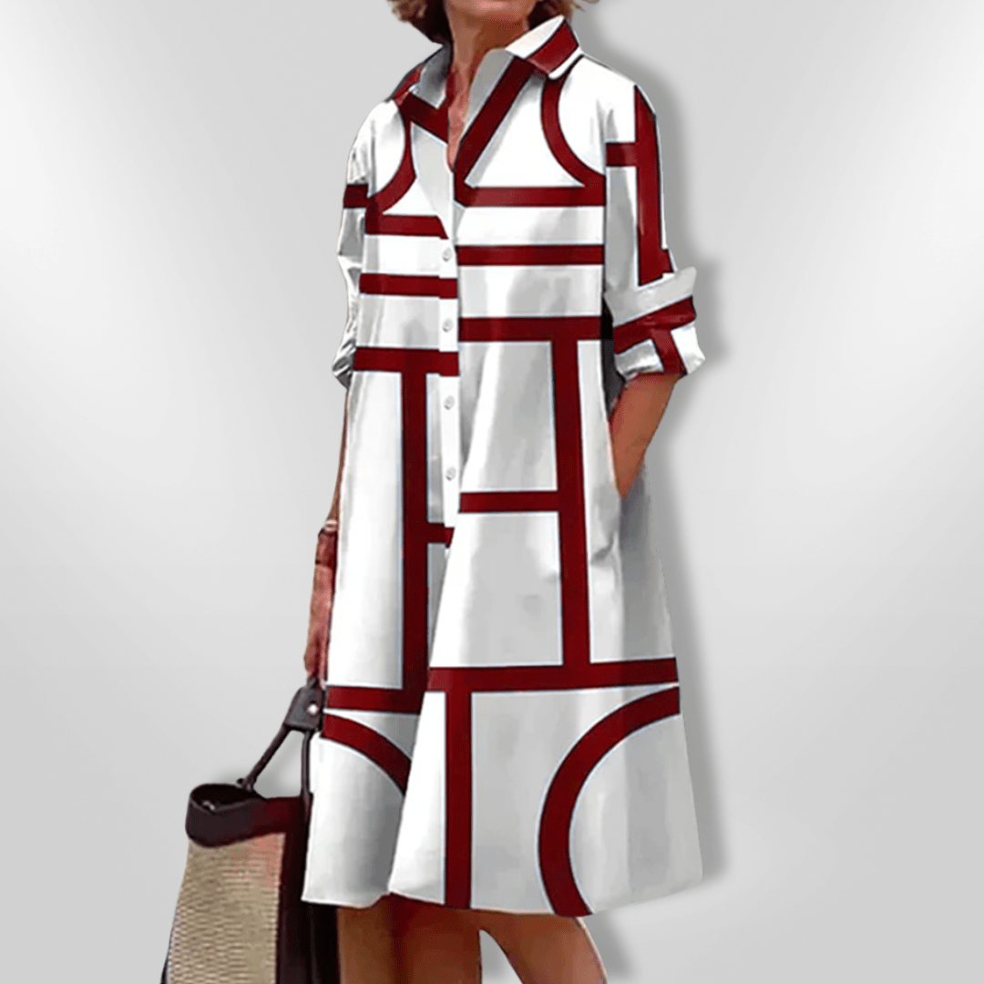 Helena | Midi Jurk met Geometrisch Patroon