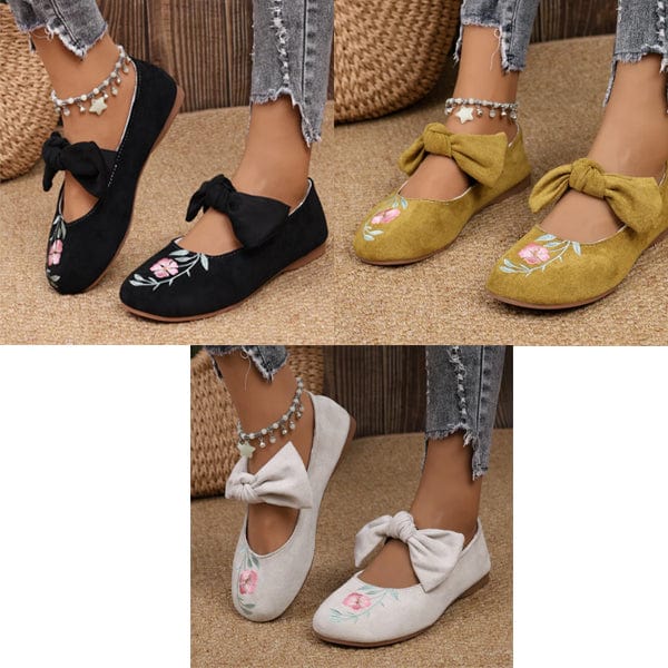 🌺Neue flache Mary-Jane-Schuhe mit bestickter Schleife