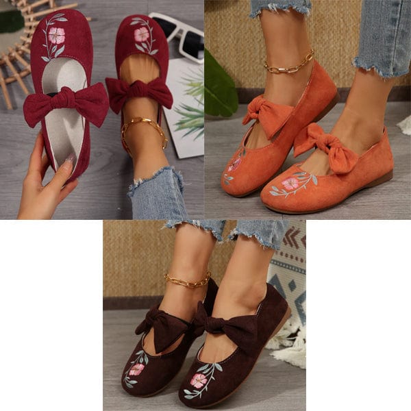 🌺Neue flache Mary-Jane-Schuhe mit bestickter Schleife
