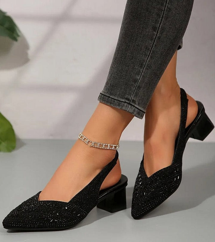 BRUNA | Eleganti slingback con strass e tacco comodo