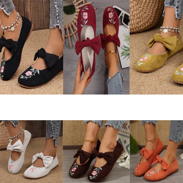 🌺Neue flache Mary-Jane-Schuhe mit bestickter Schleife