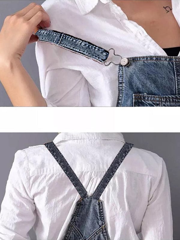 Latzkleid aus Distressed-Jeansstoff mit Schlitz hinten