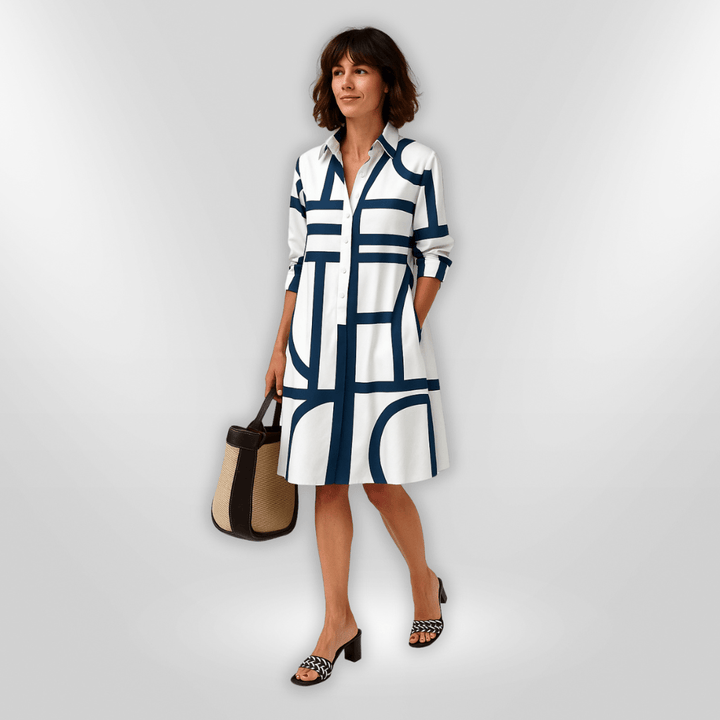 Helena | Midi Jurk met Geometrisch Patroon