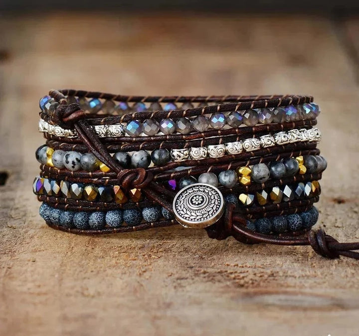 Natural Black Onyx Beaded Wrap Bracelet