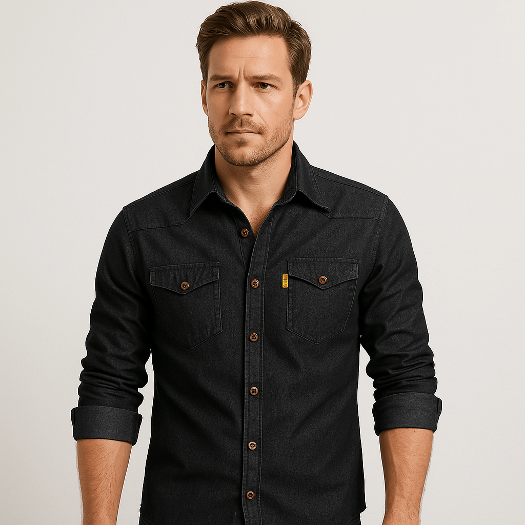 AdaptiveFit Cotton Denim Shirt: Tailored For Men