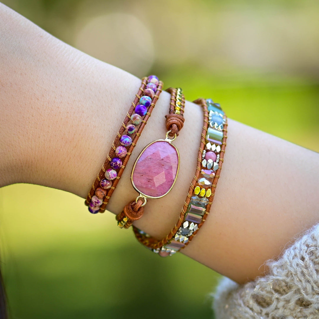 Natural Rhodonite & Jasper Wrap Bracelet