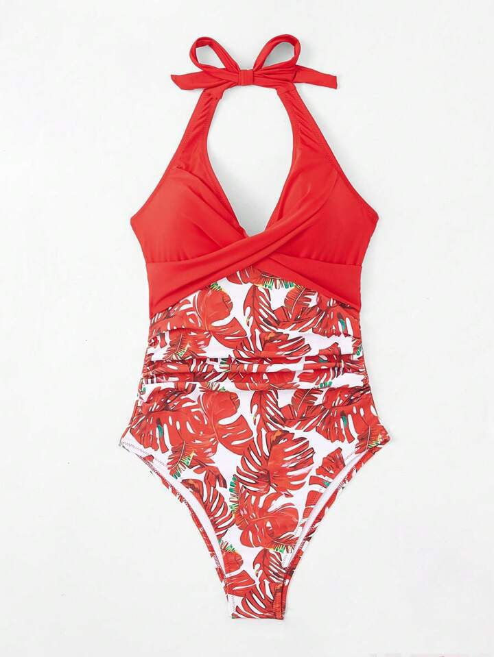 Costume da Bagno Foglia Tropicale – Scollo a V e Stile Modellante