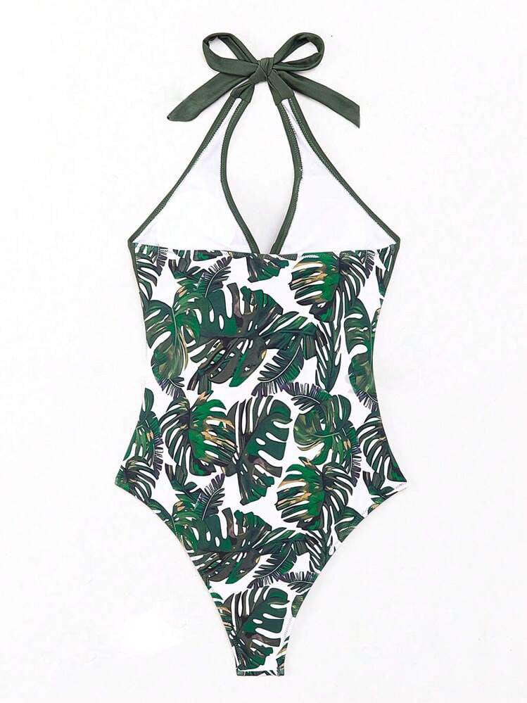Costume da Bagno Foglia Tropicale – Scollo a V e Stile Modellante
