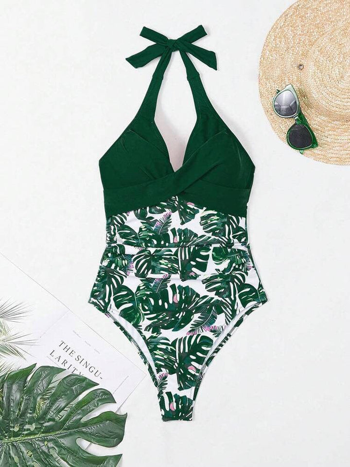 Costume da Bagno Foglia Tropicale – Scollo a V e Stile Modellante