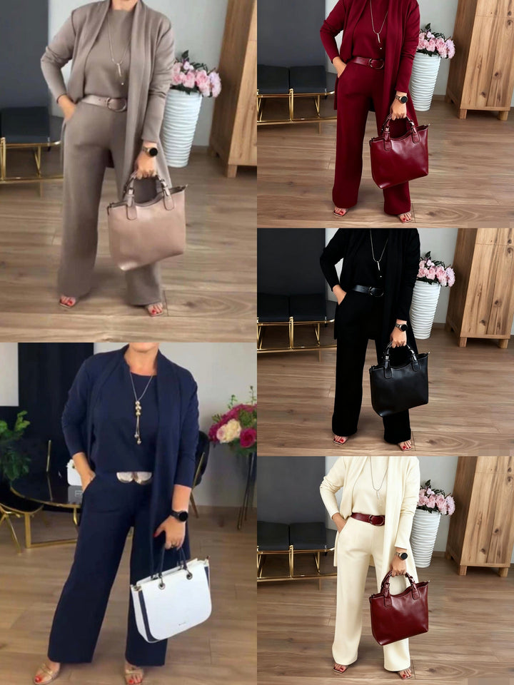 Elegantes 3-teiliges Set aus Longline-Cardigan, Top und Hose