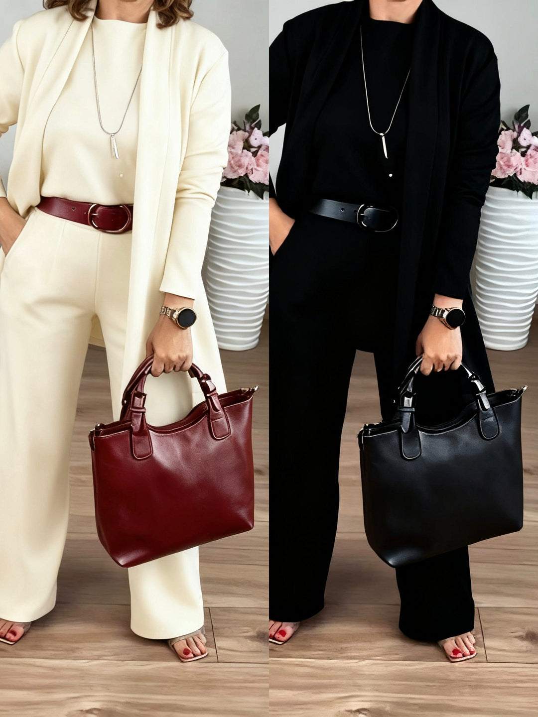 Elegantes 3-teiliges Set aus Longline-Cardigan, Top und Hose