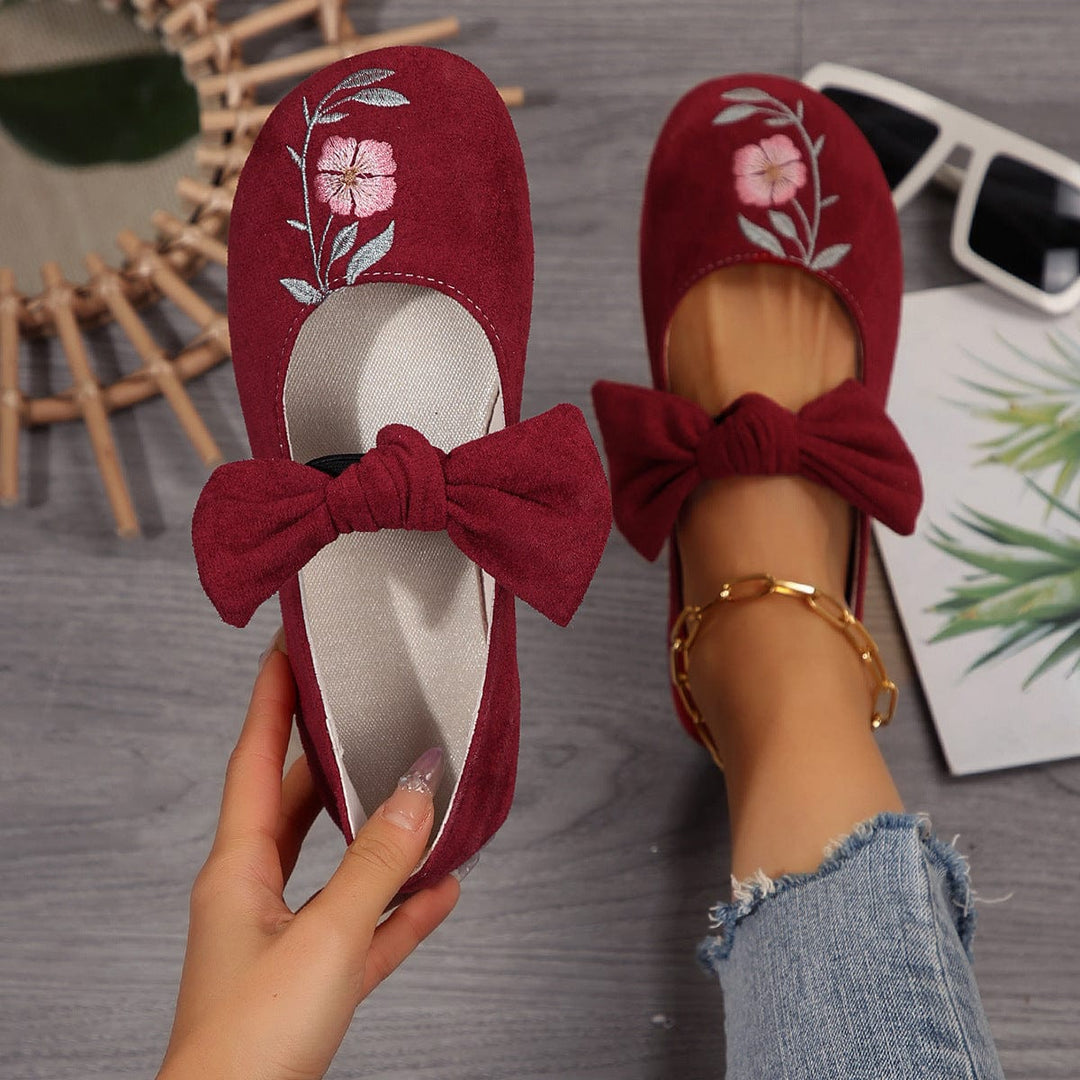 🌺Neue flache Mary-Jane-Schuhe mit bestickter Schleife