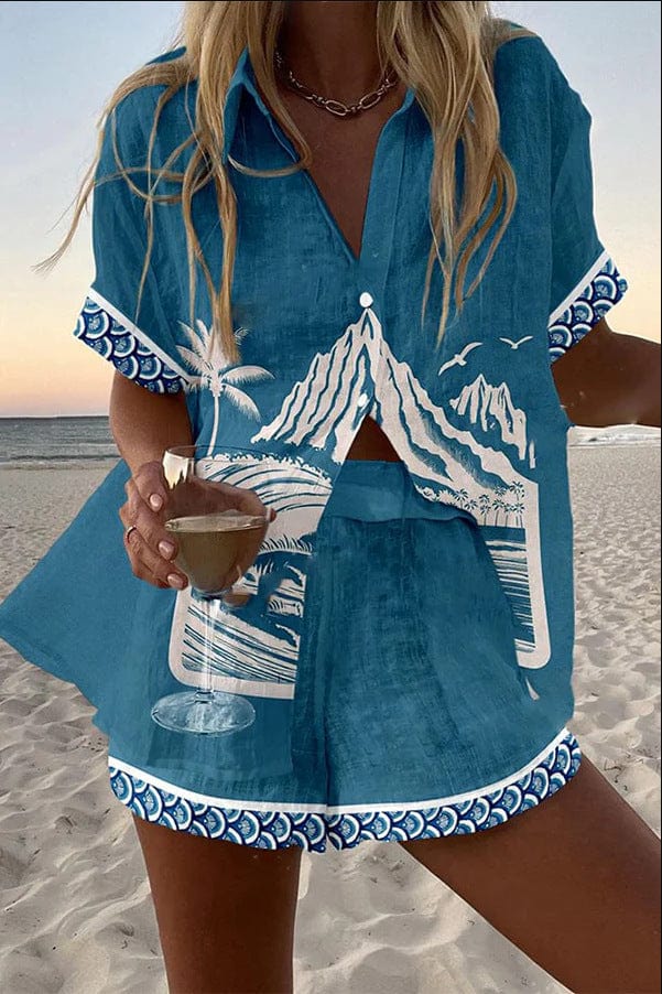 Virina™ | Mount Fuji print linen shorts set – Maxwell Carter
