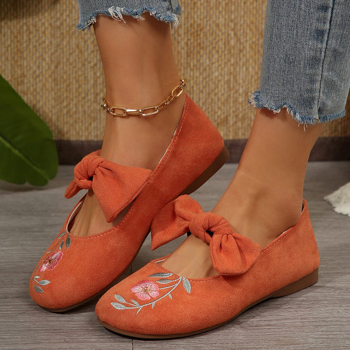 🌺Neue flache Mary-Jane-Schuhe mit bestickter Schleife
