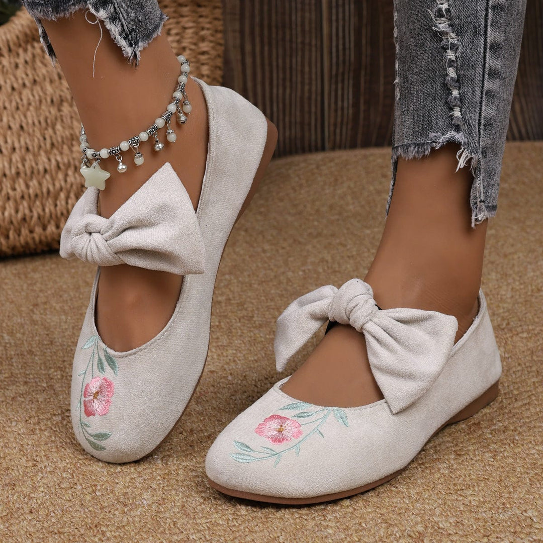 🌺Neue flache Mary-Jane-Schuhe mit bestickter Schleife