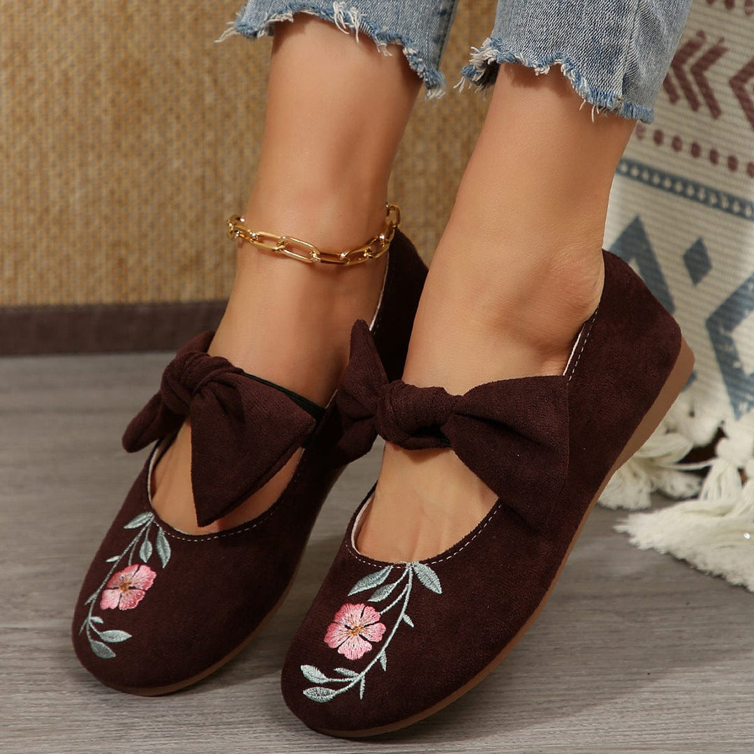 🌺Neue flache Mary-Jane-Schuhe mit bestickter Schleife
