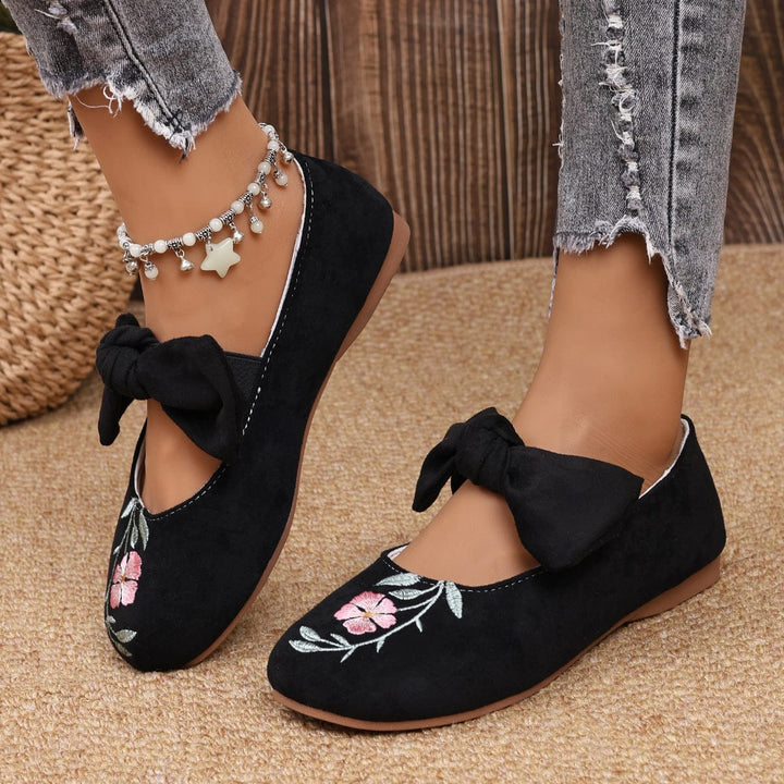 🌺Neue flache Mary-Jane-Schuhe mit bestickter Schleife