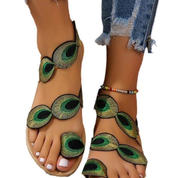 2025 Neue Mode-Imitation Pfauenfeder Sandalen