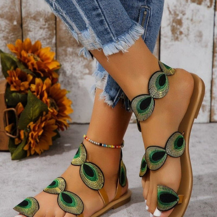 2025 Neue Mode-Imitation Pfauenfeder Sandalen