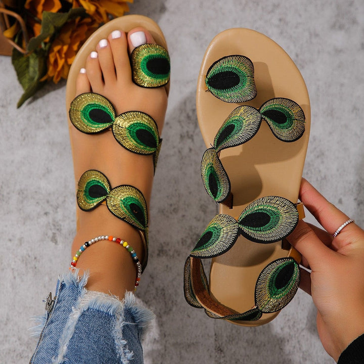 2025 Neue Mode-Imitation Pfauenfeder Sandalen