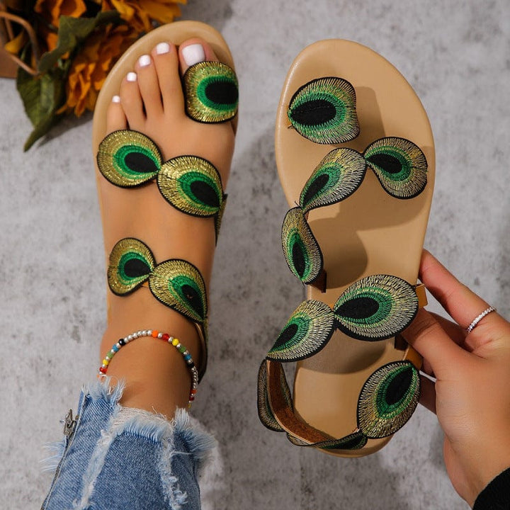 2025 Neue Mode-Imitation Pfauenfeder Sandalen