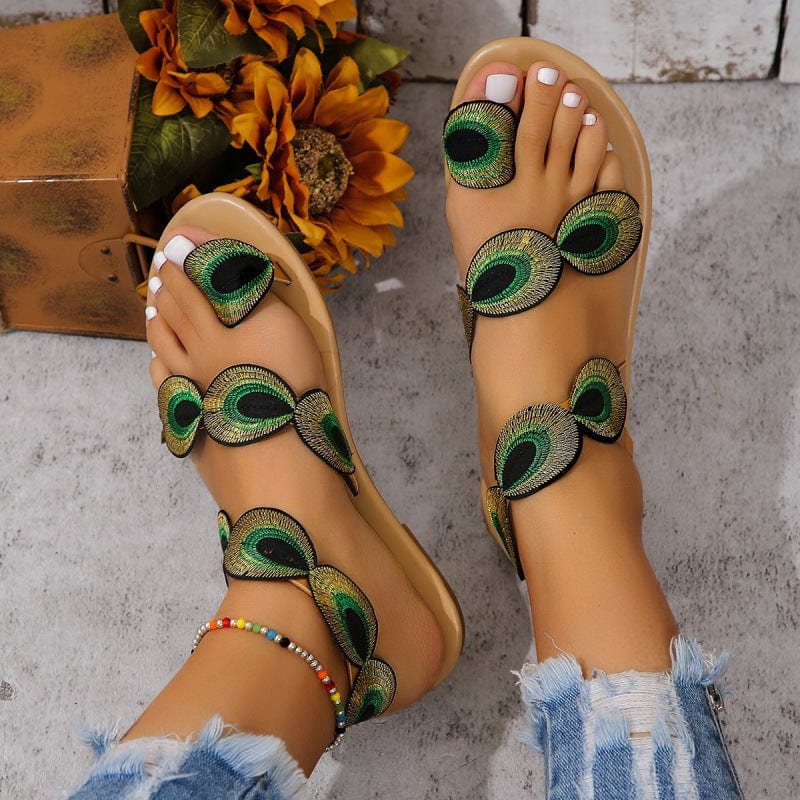 2025 Neue Mode-Imitation Pfauenfeder Sandalen