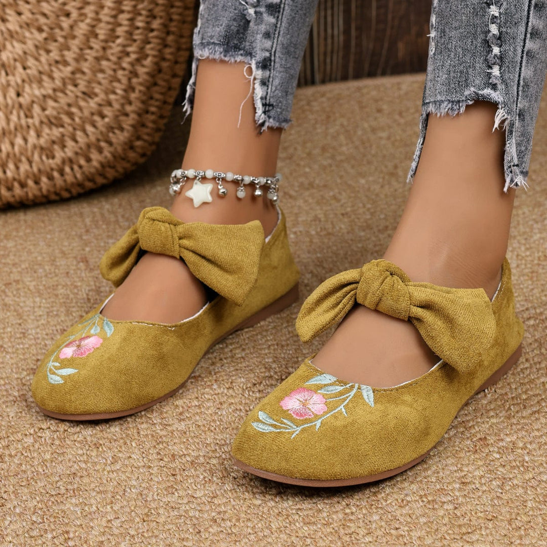 🌺Neue flache Mary-Jane-Schuhe mit bestickter Schleife