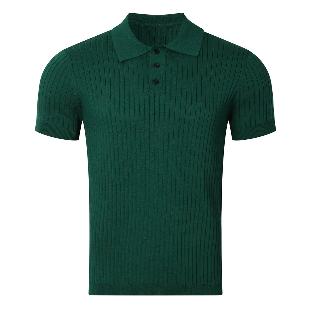 Retro Knit Striped Polo Shirt