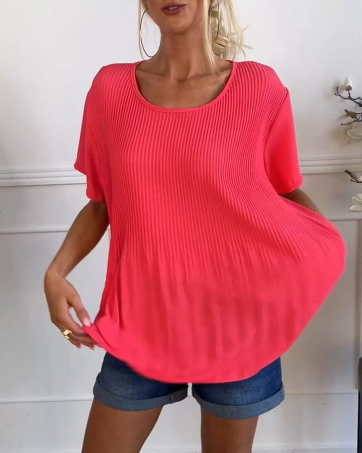 Blouse plissée col rond uni