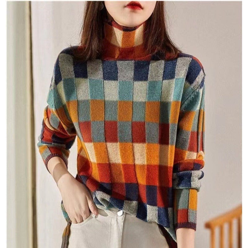 Eliana High Neck Checkerboard Sweater