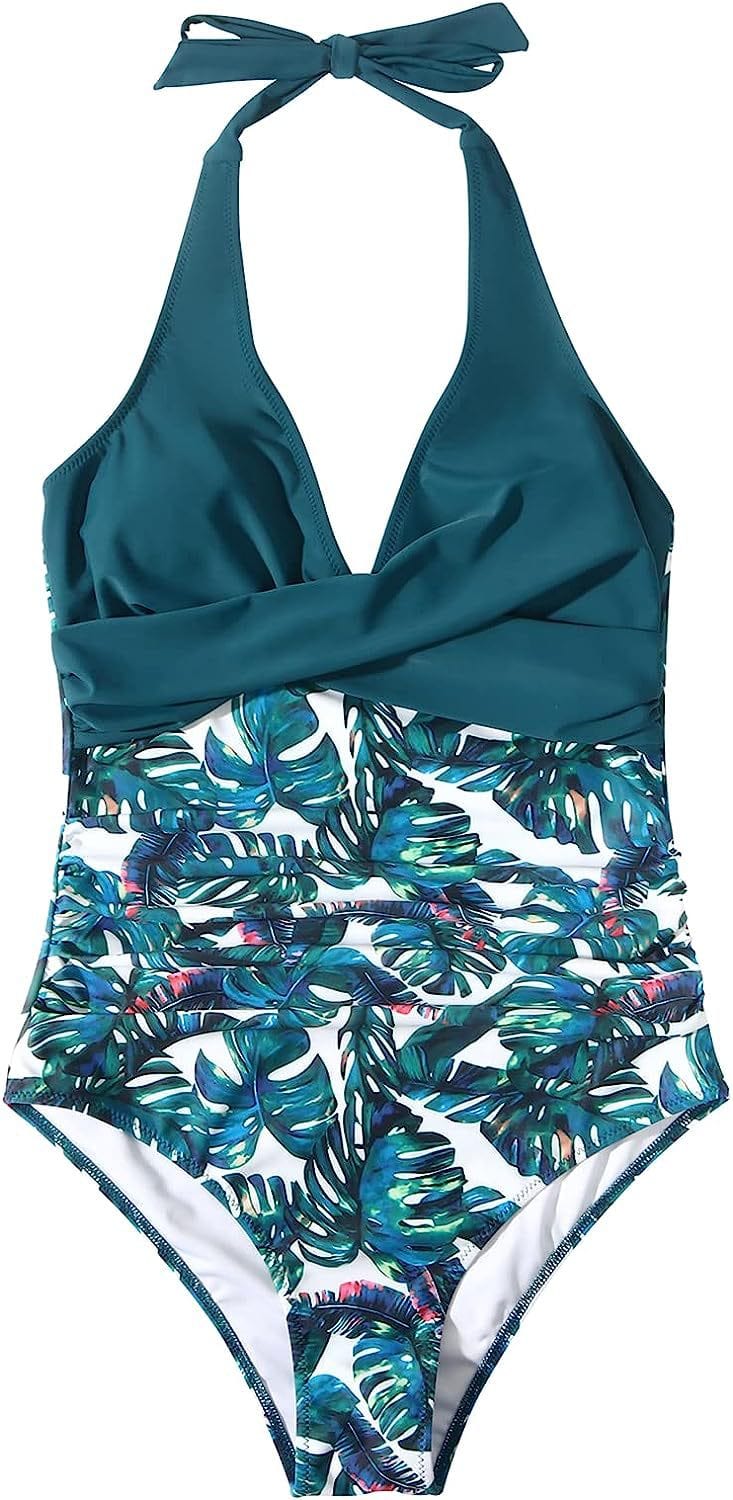 Costume da Bagno Foglia Tropicale – Scollo a V e Stile Modellante