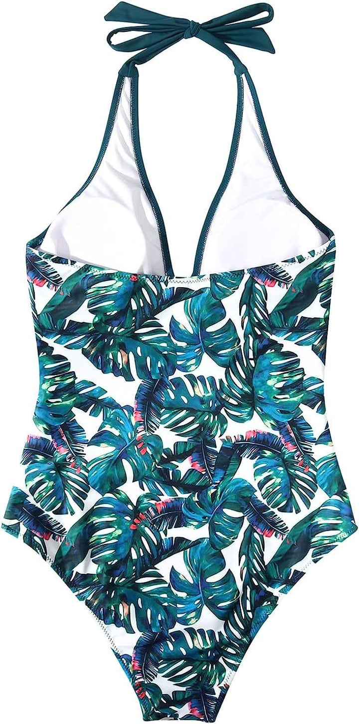 Costume da Bagno Foglia Tropicale – Scollo a V e Stile Modellante